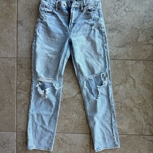American Eagle Stretch Distressed Super High Rise Ankle Straight Jeans Size 2